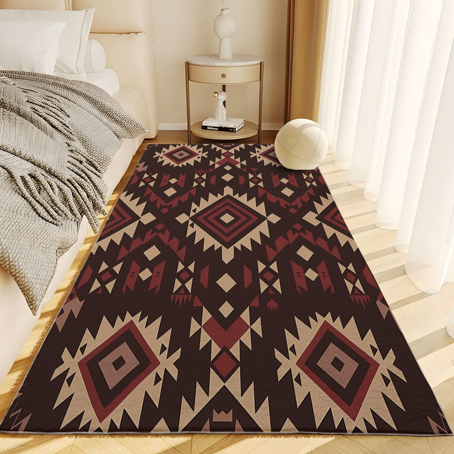 Tapis Chambre Traditionnel Motif Aztèque Rouge Profond Tapis de Salon 80x150 cmTapis de Salon Doux à Poils Courts Tapis Antidérapant Intérieur Moelleux pour Salon Chambre Salle à Manger Bureau