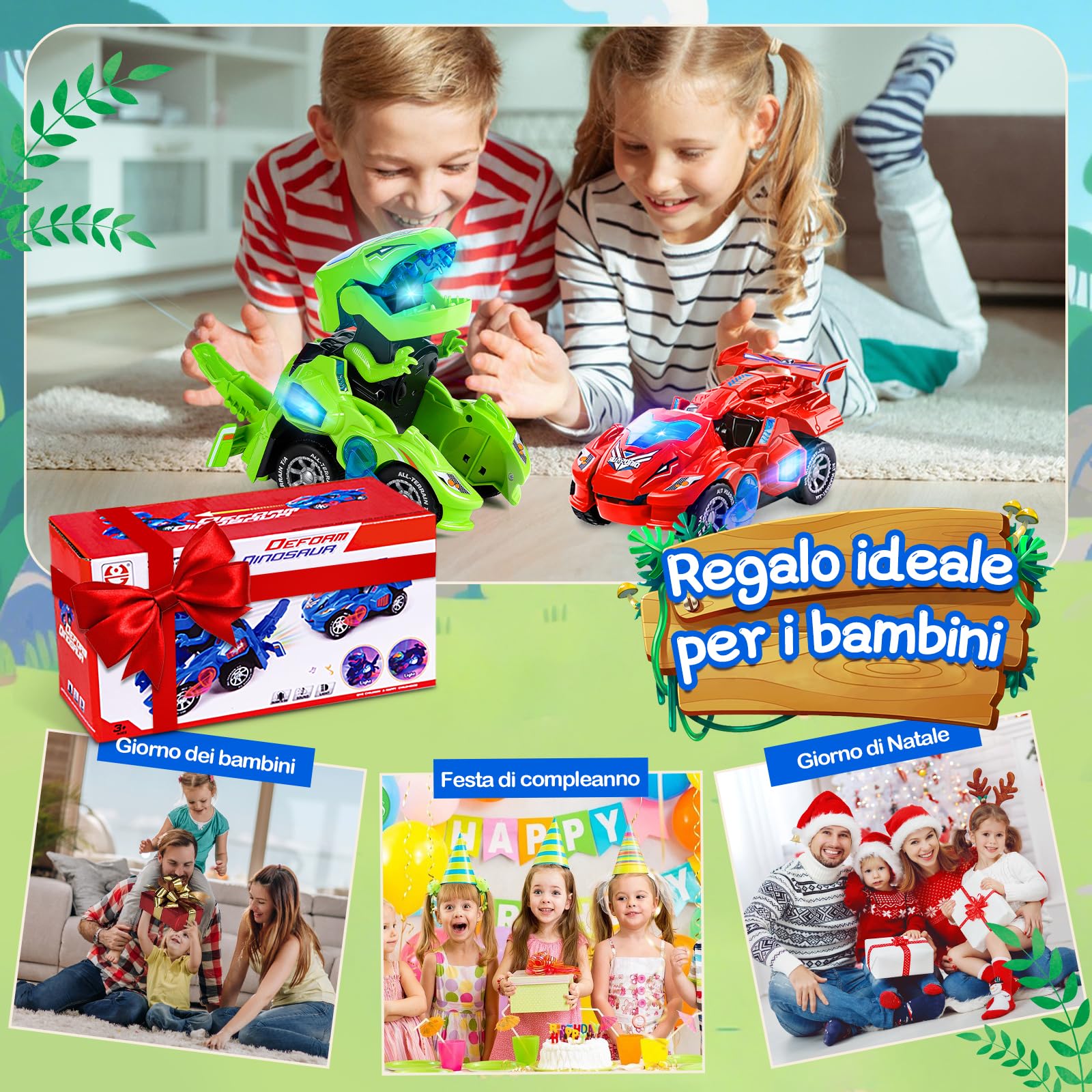 Yellcetoy Dinosauri Transform Giocattoli, Macchina Dinosauri con Musica e Luci, Auto Dinosauro Dino Giocattolo Regali di Natale Compleanno per Bambini Ragazzi 3 4 5 6 7 anni Blu