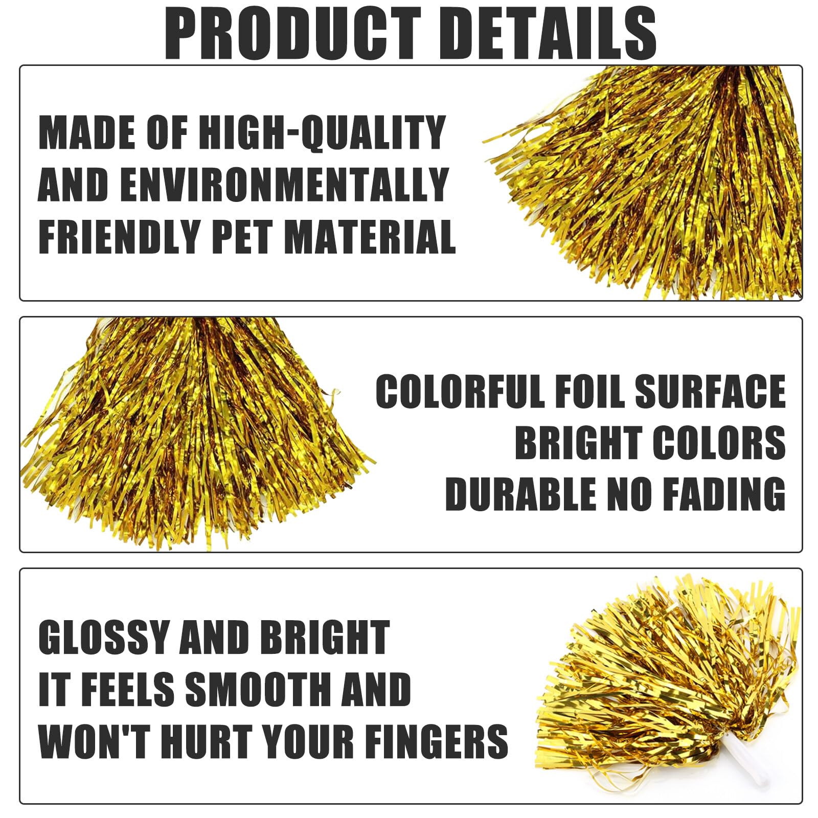 Set 12 Pompon Cheerleader Con Manico - Colorati Metallizzati, Per Sport E Feste, Adulti E Bambini