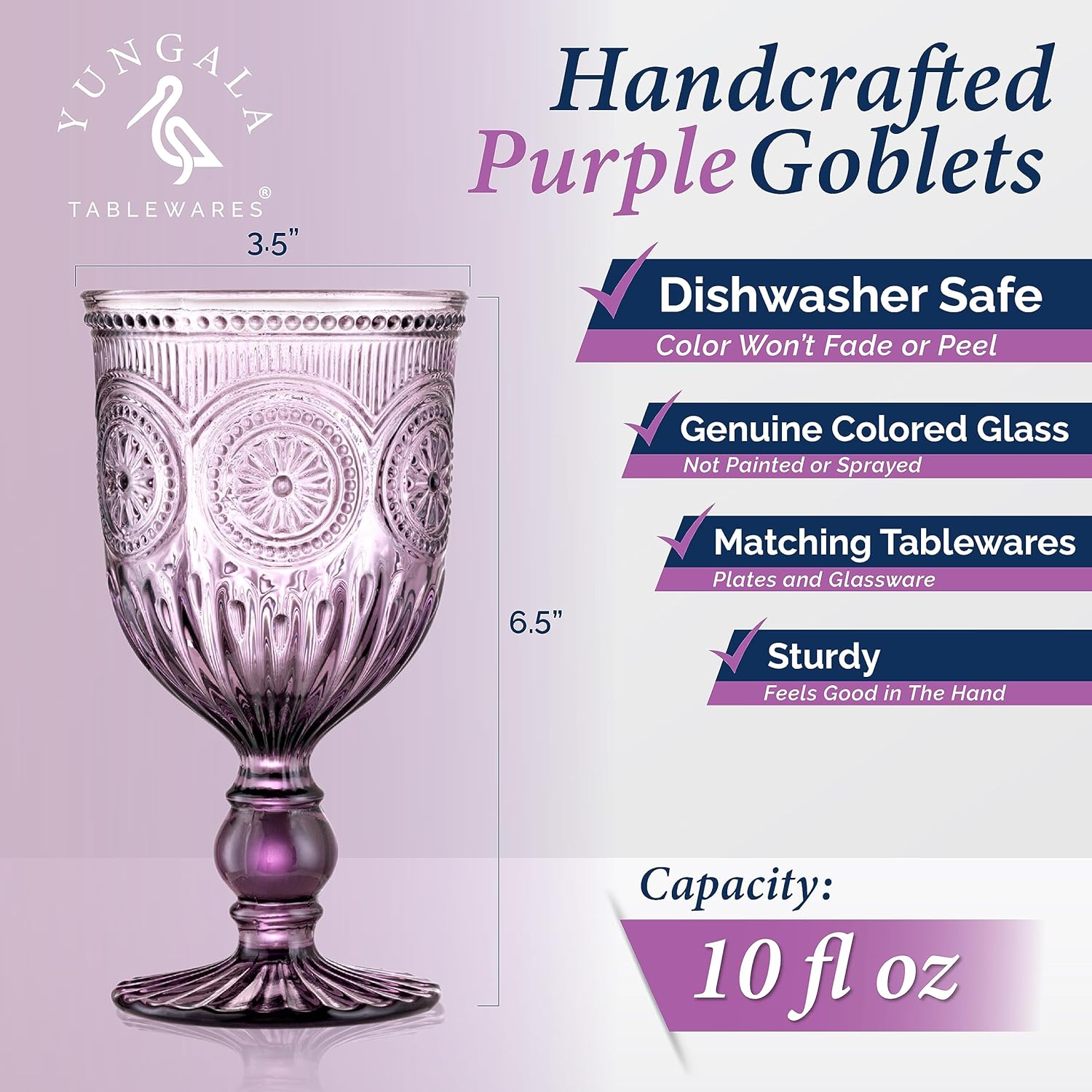 Yungala Purple Glassware Bundle - Purple Wine Glasses, Purple Highball Glasses and Purple Small Drinking Glasses - Matching Purple Glassware Sets with Sunflower Emboss Design