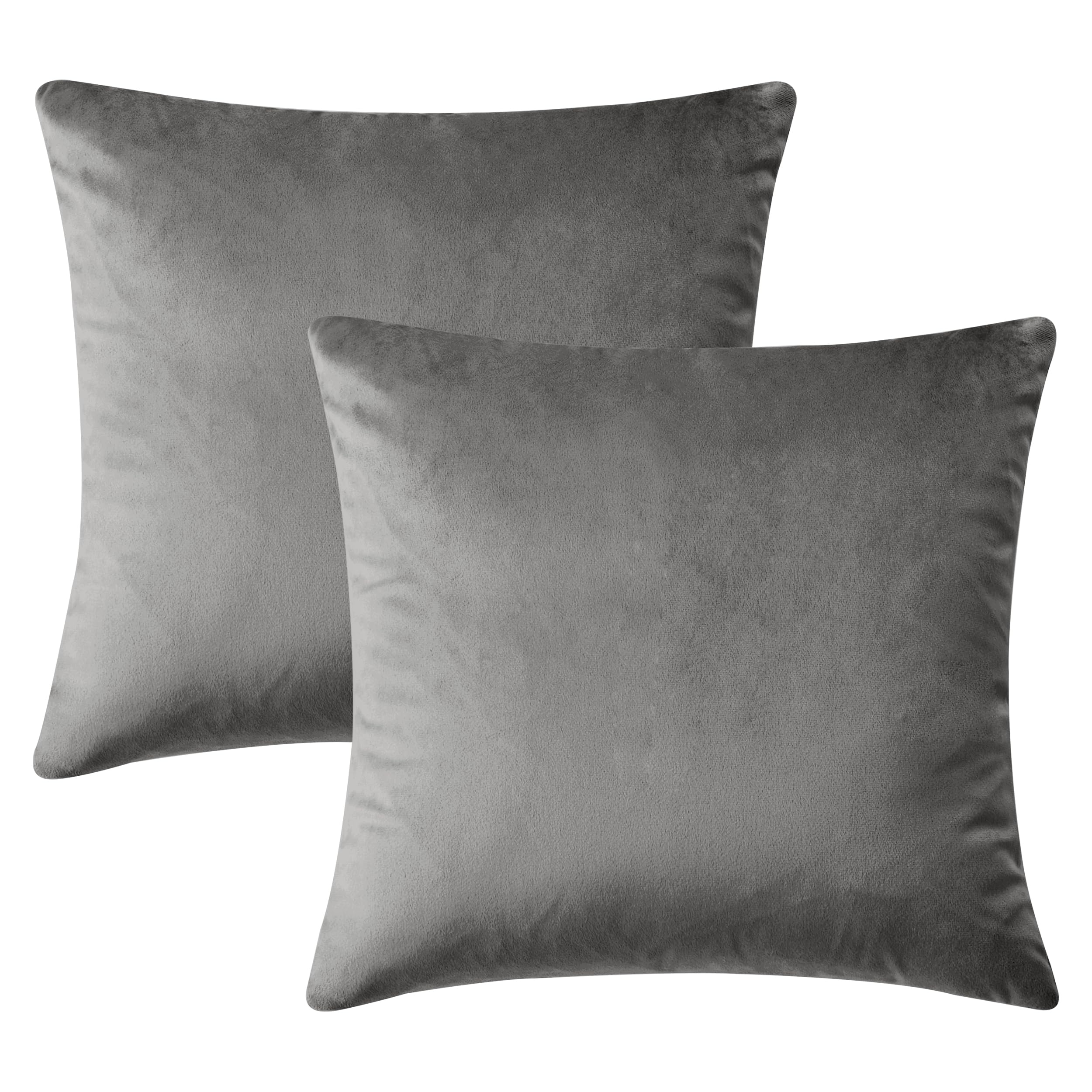 Hafaa Cushion Cover 45 x 45 cm Velvet Decorative Square Cushion Cover with Hidden Zipper Closure - Set of 2 Soft Cushion Covers for Bedroom Sofa Living Room (Grey)