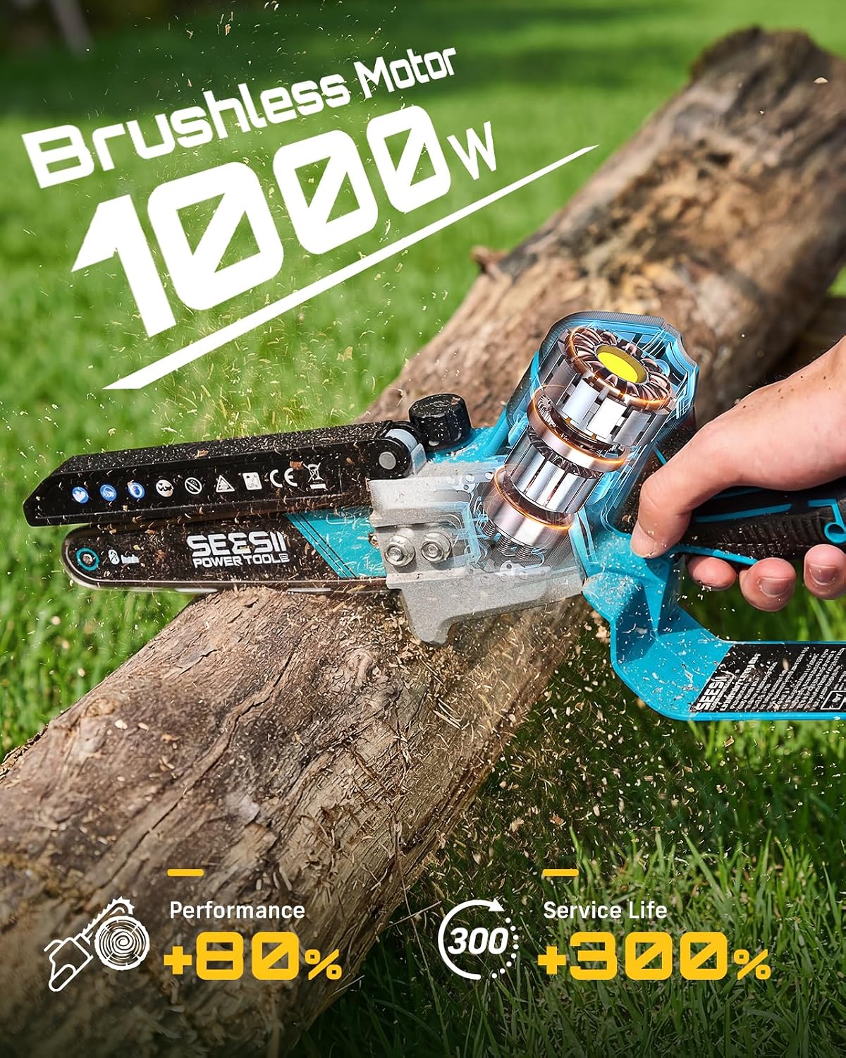 Condition photo showing New/Like New for seesii mini chainsaw 6 inch brushless, automatic oiler | 2 x2.0ah batteries, cordless chainsaw compatible with makita 18v battery, electric saw for tree limb branch cutter yard work