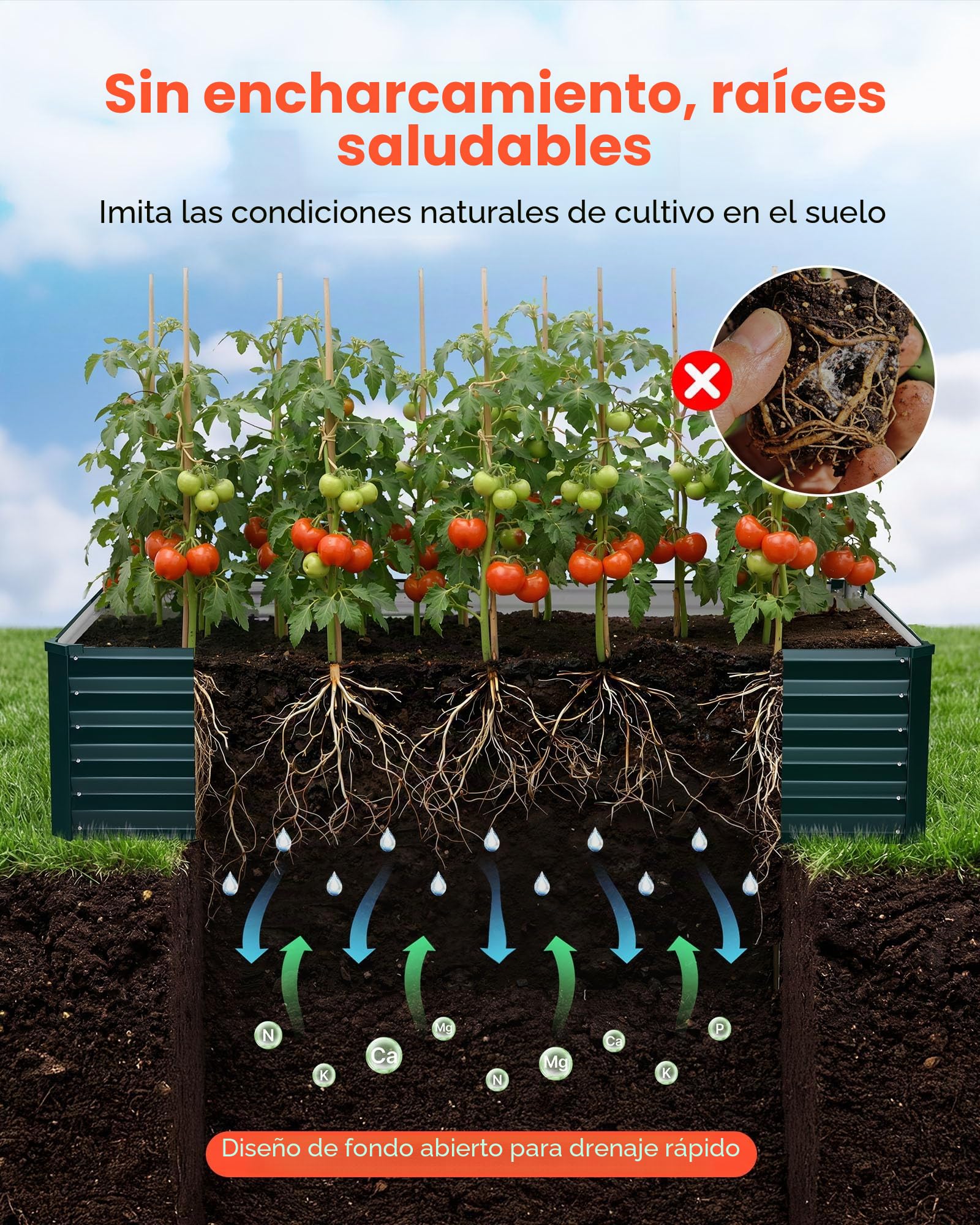 VEVOR Cama Elevada de Jardín 203 x 102 x 46 cm Rectangular, Arriate de Jardín de Metal con Fondo Abierto, para Cultivo de Flores Plantas Verduras con Accesorios para Patio Balcón, Verde Oscuro