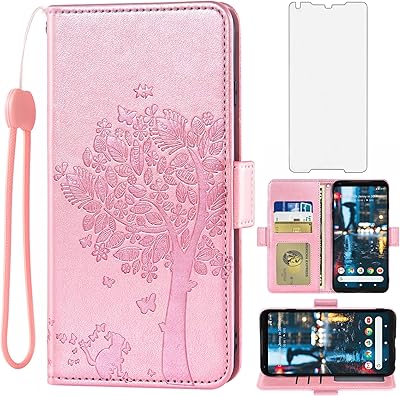 Asuwish Compatible with Google Pixel 2XL Wallet Case and Tempered Glass Screen Protector Flip Wrist Strap Credit Card Holder Stand Cell Phone Cover for Pixle 2 XL Pixel2XL Pixel2 LX Women Rose Gold