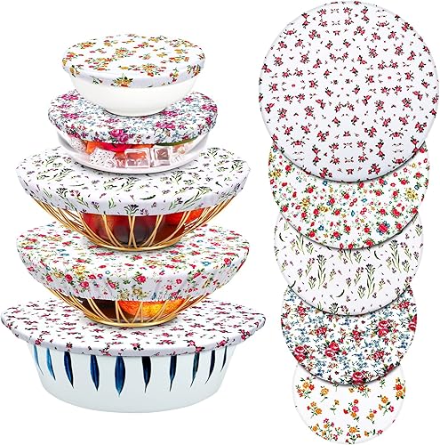 Patelai 10 fundas reutilizables para tazones en 5 tamaños, tela elástica, fundas elásticas para tazones de almacenamiento de alimentos, tapas de