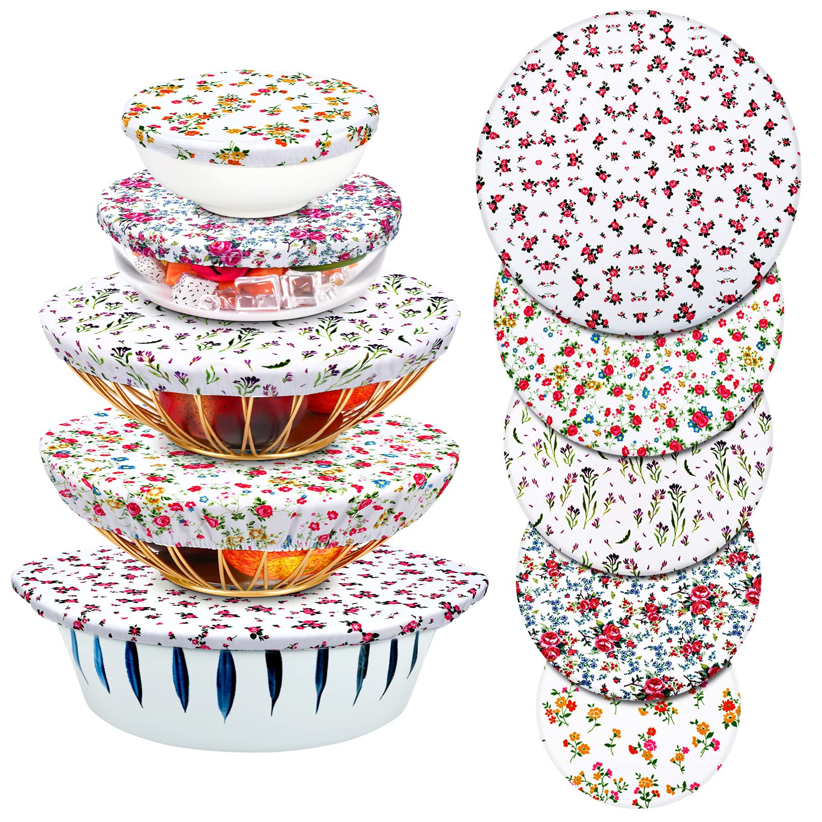 Patelai 10 Pcs Bowl Covers Reusable in 5 Size Fabric Stretch Dish Covers
