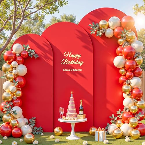 Red Wedding Arch Cover (7.2FT, 6.6FT, 6FT) Set of 3 Arch Covers Stretchy Backdrop Spandex Fitted Chiara Backdrop Stands Cover for Christmas Birthday Party Baby Shower Wedding Arch Stand Decoration