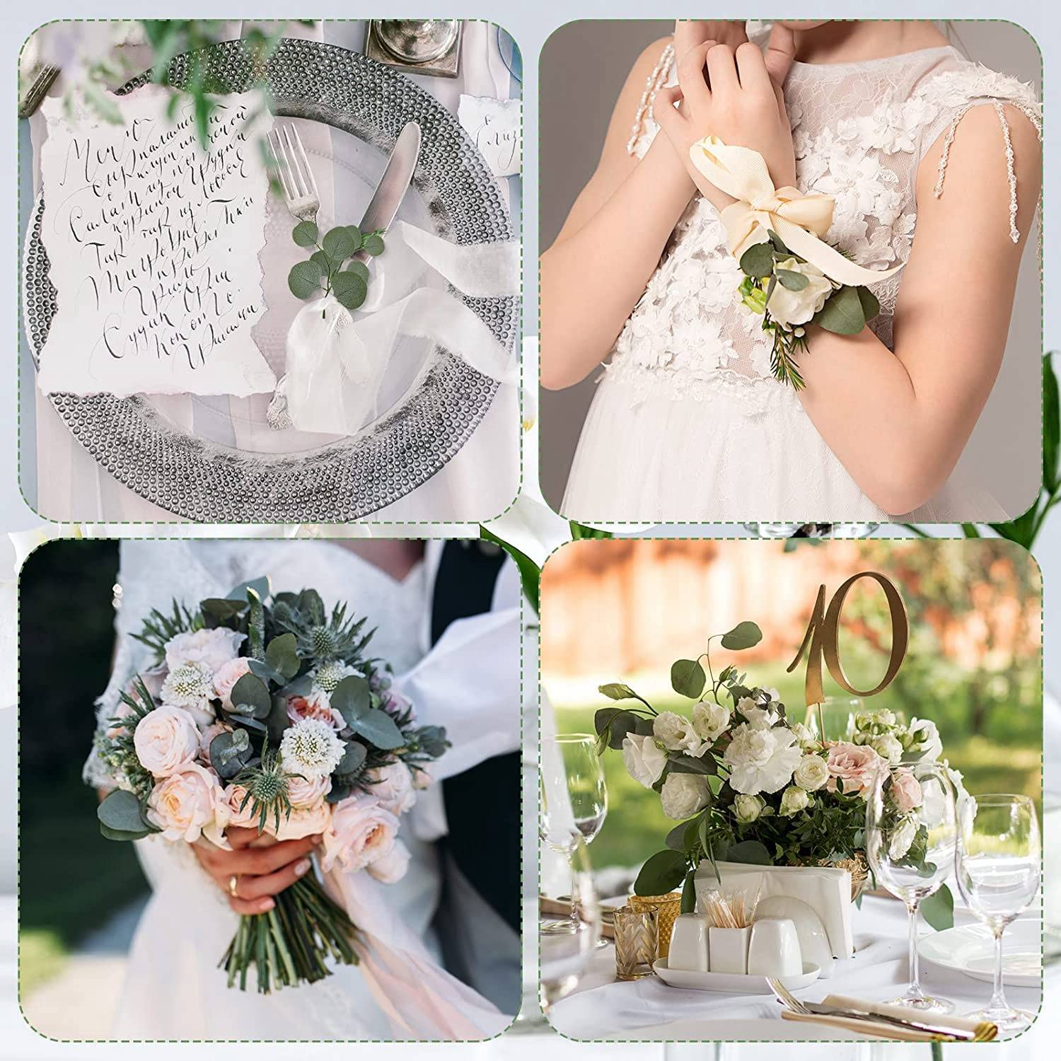 Plumflex 200 Pieces Artificial Eucalyptus Leaves Stems Faux Greenery Fall Stems Eucalyptus Stems with Leaves Filler Wedding