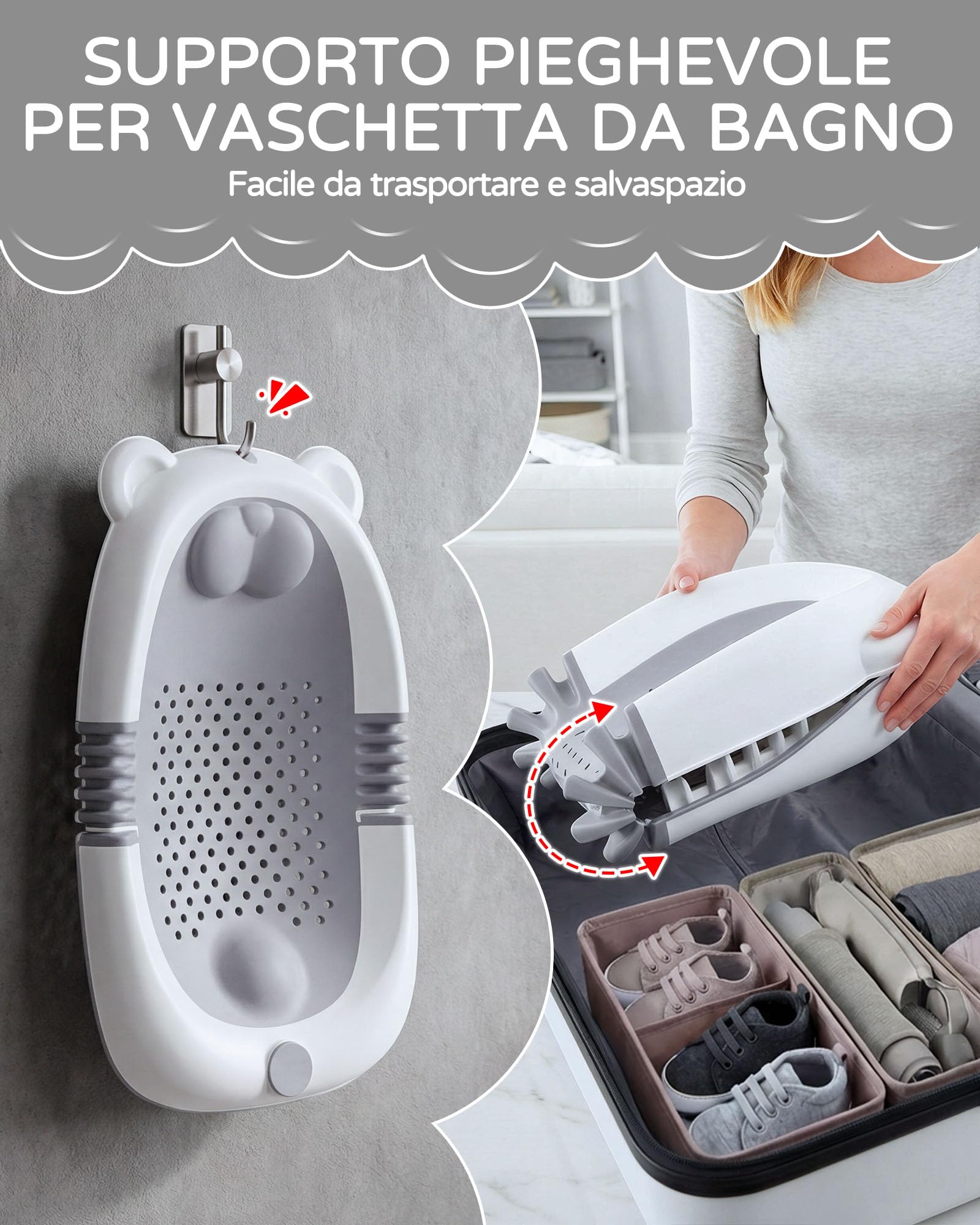 Vaschetta da bagno pieghevole per Neonato con supporto, vaschetta da bagno per Bambino con sedile antiscivolo e ventose, 0-6 mesi: articoli indispensabili per neonati, ideale come Bambino appena nato