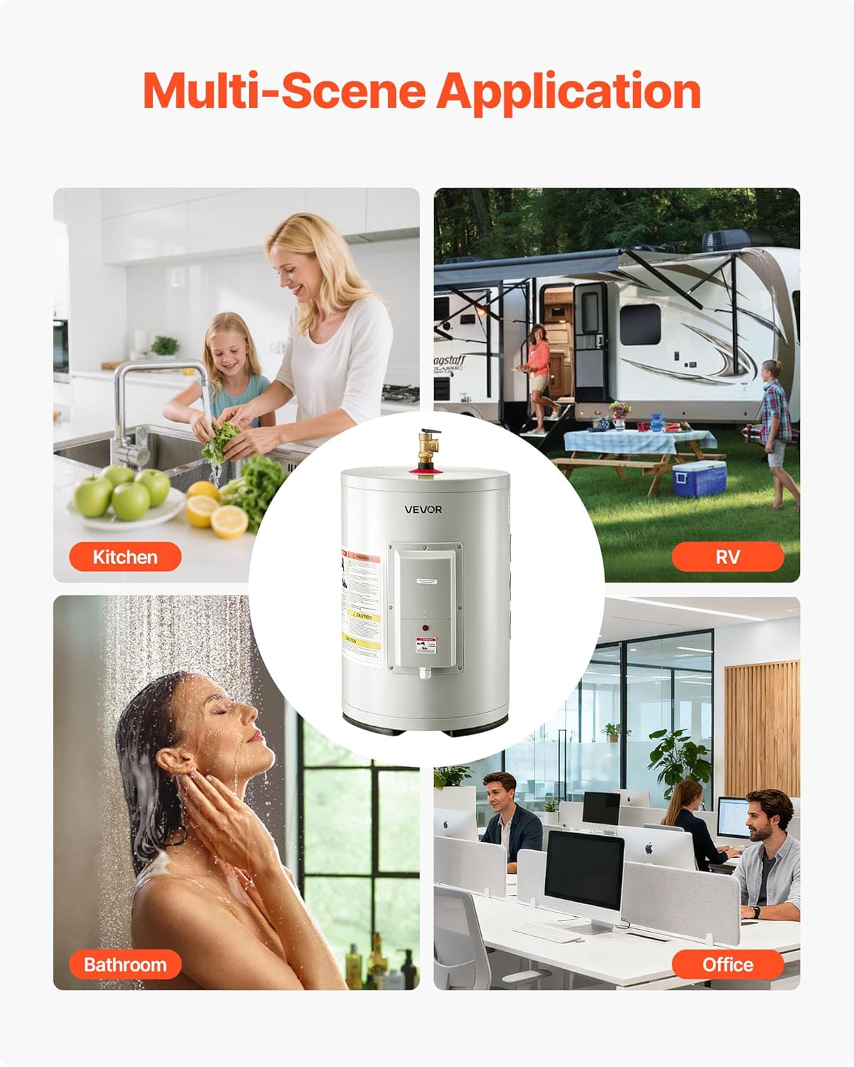 VEVOR Electric Tank Water Heater, 6 Gallon, 1600W Point-of-Use Hot Water Heater with LED Display, Knob Control, Top Outlet, 120V Storage Design with T&P Valve for Studio Apartments, RVs, Gray