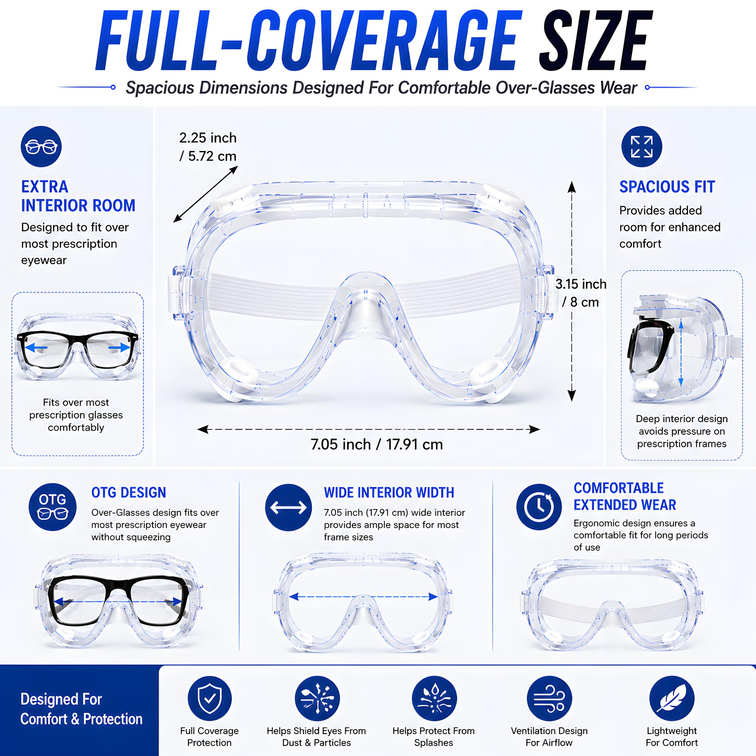 Safety Goggles Over Glasses, Anti Fog Protective Eyewear for Chemistry Lab, Woodworking, Mowing, Construction — Amazon image 6