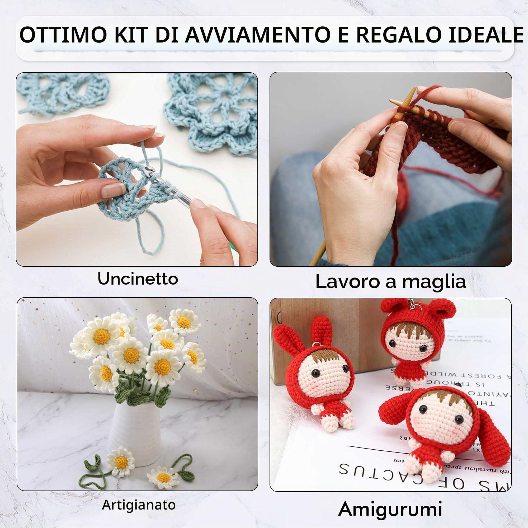 INSCRAFT 62 matasse di filati acrilici, 2000 m di filato per lavorare a maglia e uncinetto, include 2 uncinetti, 2 aghi per tessitura, 10 pennarelli per punti, kit perfetto per principianti per adulti
