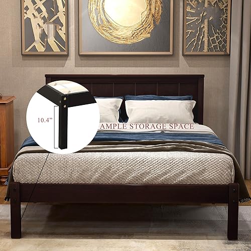 Miniatura 5 de Marco de cama de tamaño individual con cabecero, marco de cama de plataforma de madera, estilo rústico moderno, resistente, soporte de listones de