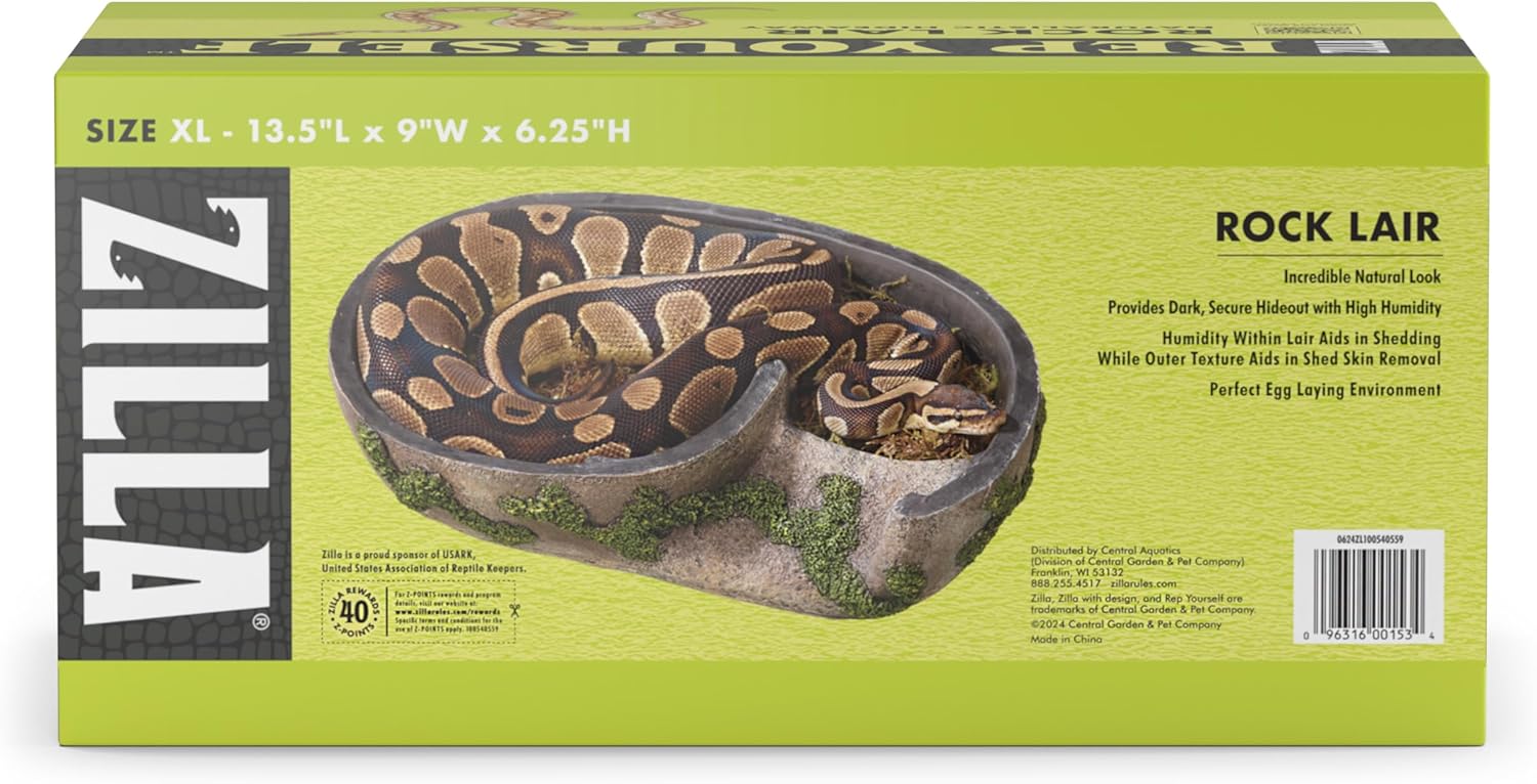 Zilla Pet Terrarium Rock Lair, Reptile Hide for Lizards, Snakes and More, X-Large