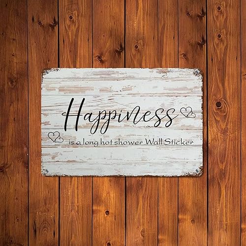 Miniatura 2 de Letrero de metal con cita de vida, cartel de metal decorativo con texto en inglés "Happiness Is A Long", calcomanía de pared de grano de madera,