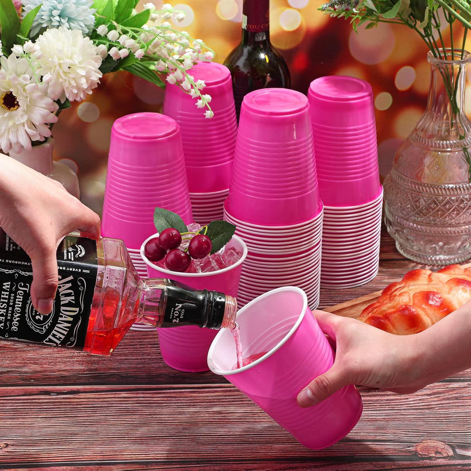 Yinder 50 Count Pink Party Cups 18 Ounce Disposable Plastic Cups for Wedding Birthday Party Beverage Drinking Water Containers for Indoor Outdoor Event Bachelorette Camping(Pink and White) - Image 4
