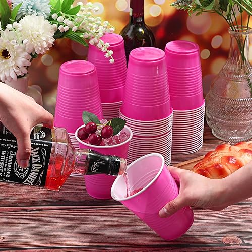 Miniatura 4 de Yinder 50 vasos de plástico desechables de 18 onzas de color rosa para fiestas, bodas, fiestas de cumpleaños, recipientes de agua potable para