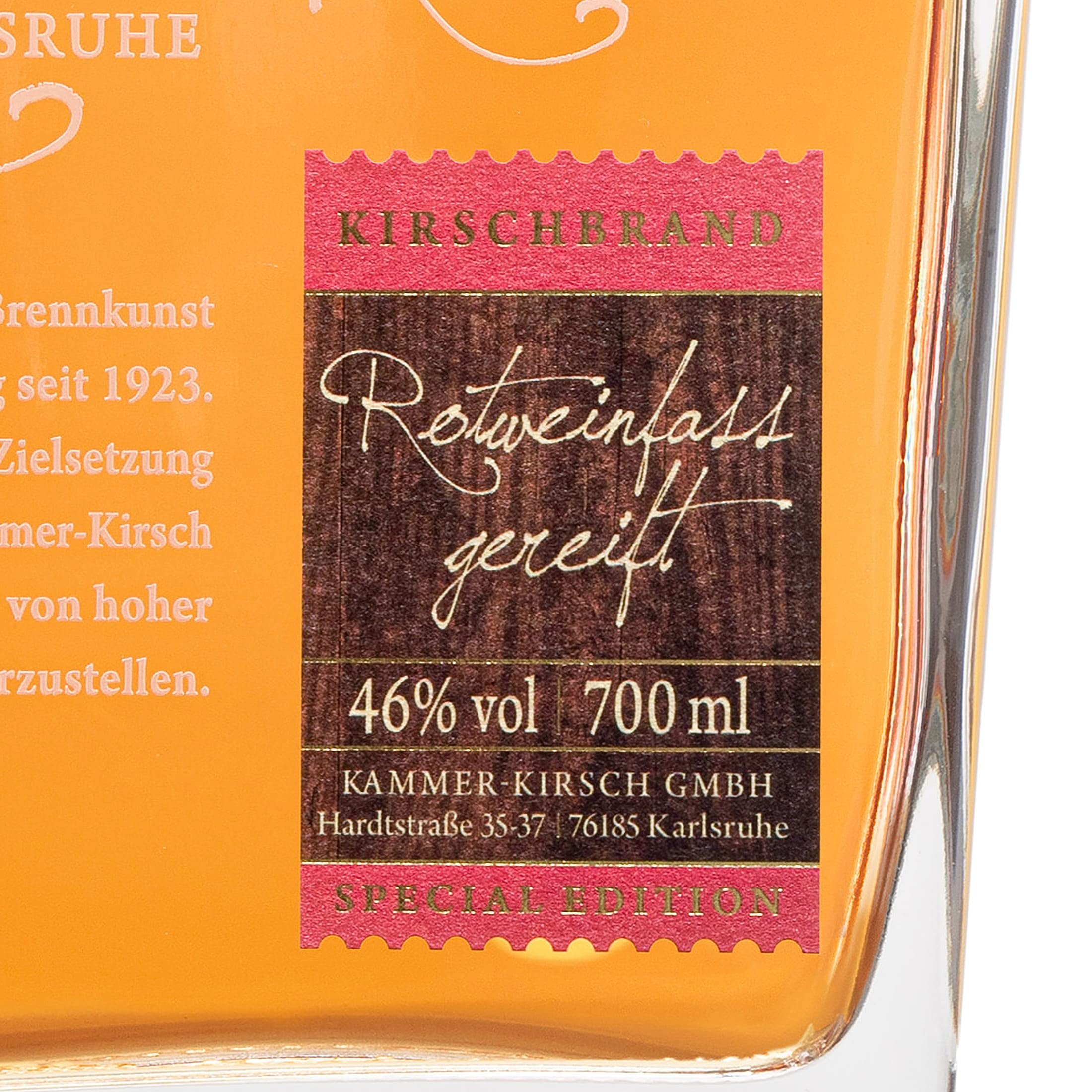KIRSCHBRAND IM ROTWEINFASS GEREIFT - GOURMET Kammer-Kirsch 46% Vol 0,7L