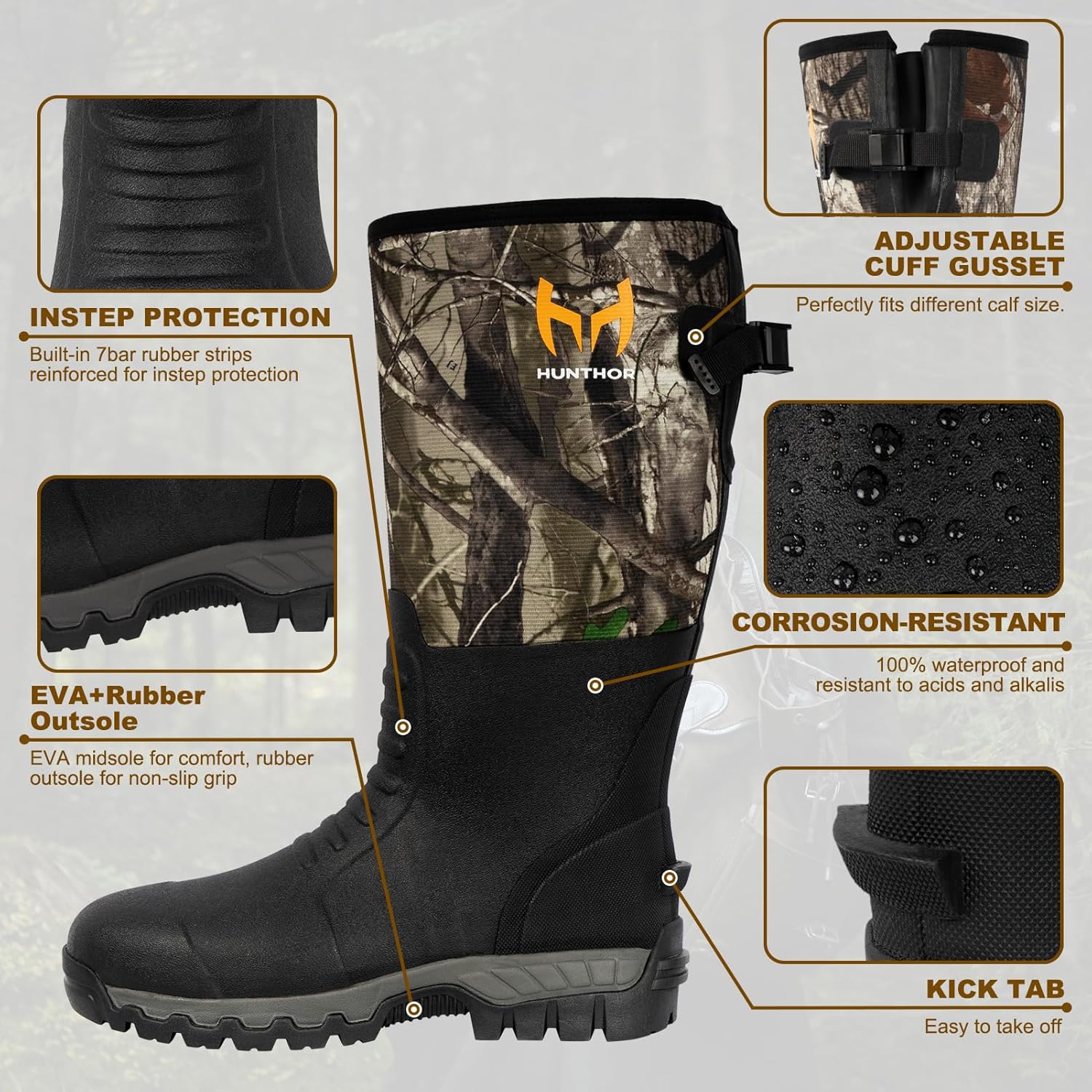 Snake Boots for Men, Waterproof Hunting Boots, Insulated Rubber Boots, 6mm Neoprene Work Boots for Outdoor, Farming, Gardening and Fishing - Image 5