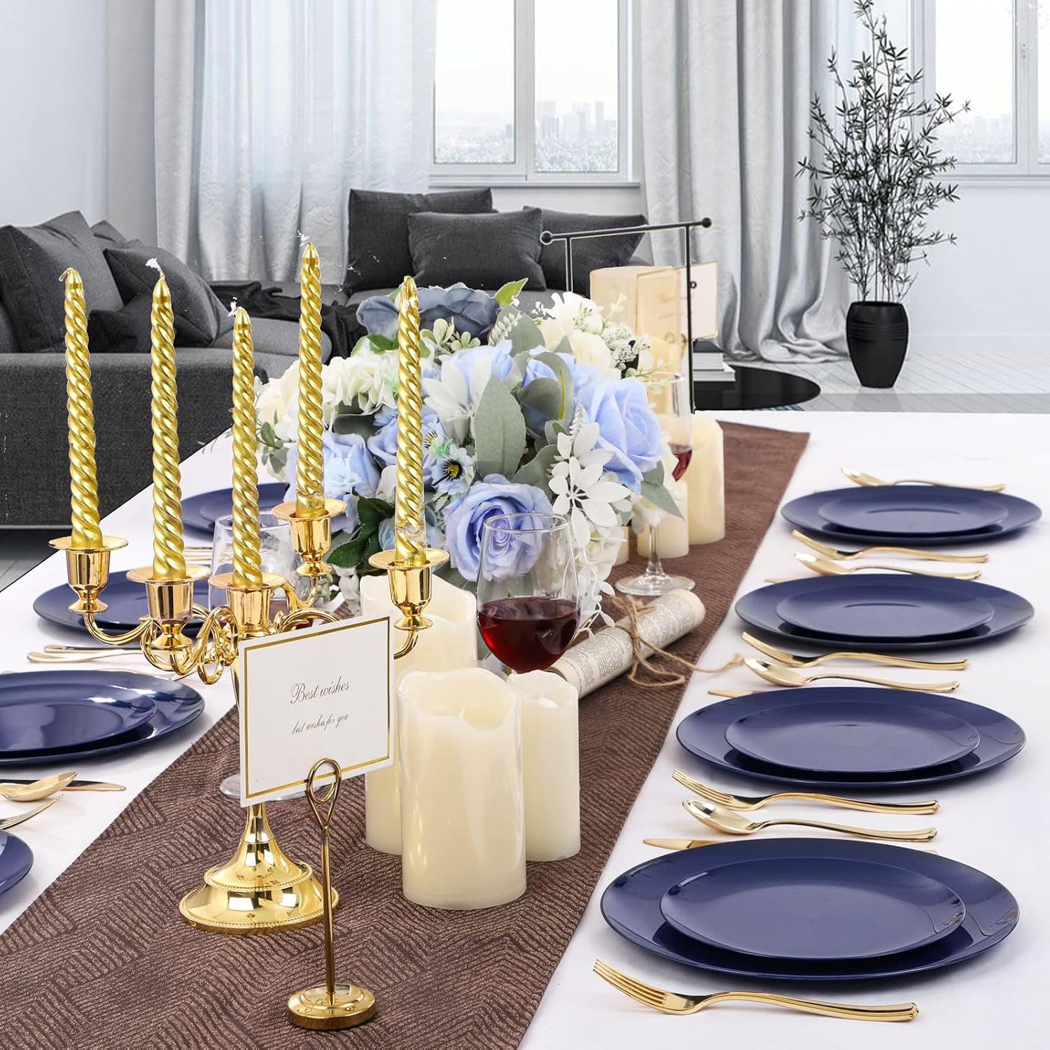 PULOTE 100PCS Blue Plastic Plates - Heavy Duty Navy Blue Disposable - Include 50PCS 10.25inch Dinner & 50PCS 7.5 inch Dessert/Salad Plates - Ideal for Party & Labor Day - Image 3