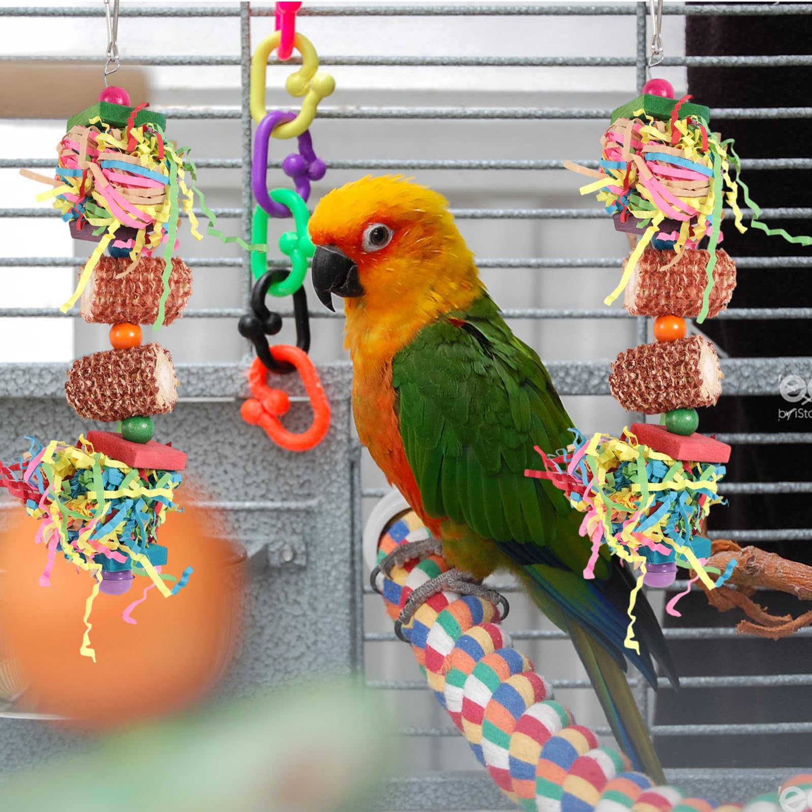 2pcs Bird Toys, Parrot Toys for Parakeets Cockatoos Cockatiels Budgie Conure Macaw Corn Cob Shredding Paper Tearing & Foraging Toy Chewing Hanging Toy Cage Accessories for Small & Medium Birds Pet - image 3