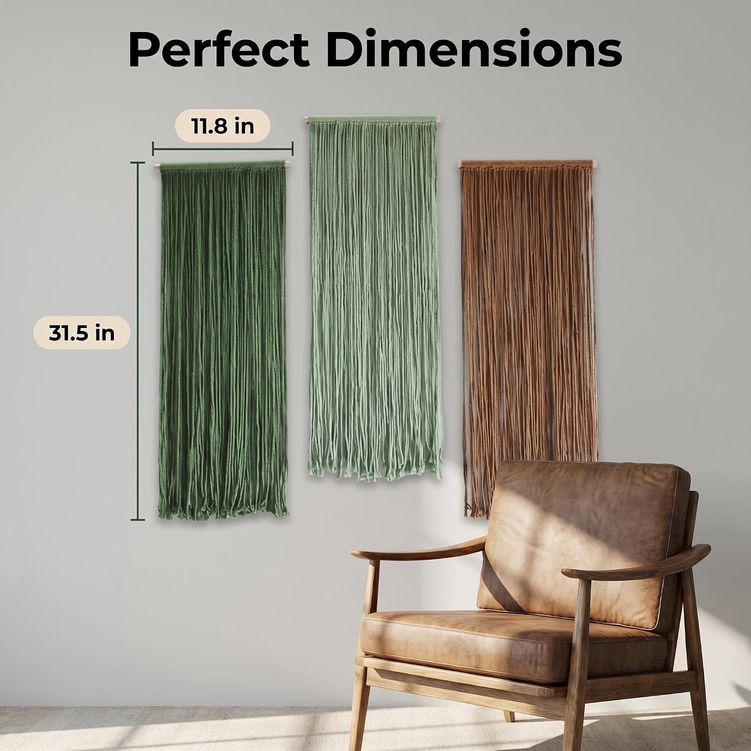Jditngp Nordic Home Large Wall Decor Hand Woven 3PCS Bohemian Tassel Wall Hanging Wall Decoration Tapestry Gradient Green brown Living Room Bedroom Entrance Hall Kitchen Corridor Wall Art 31.5''Lx11.8''W