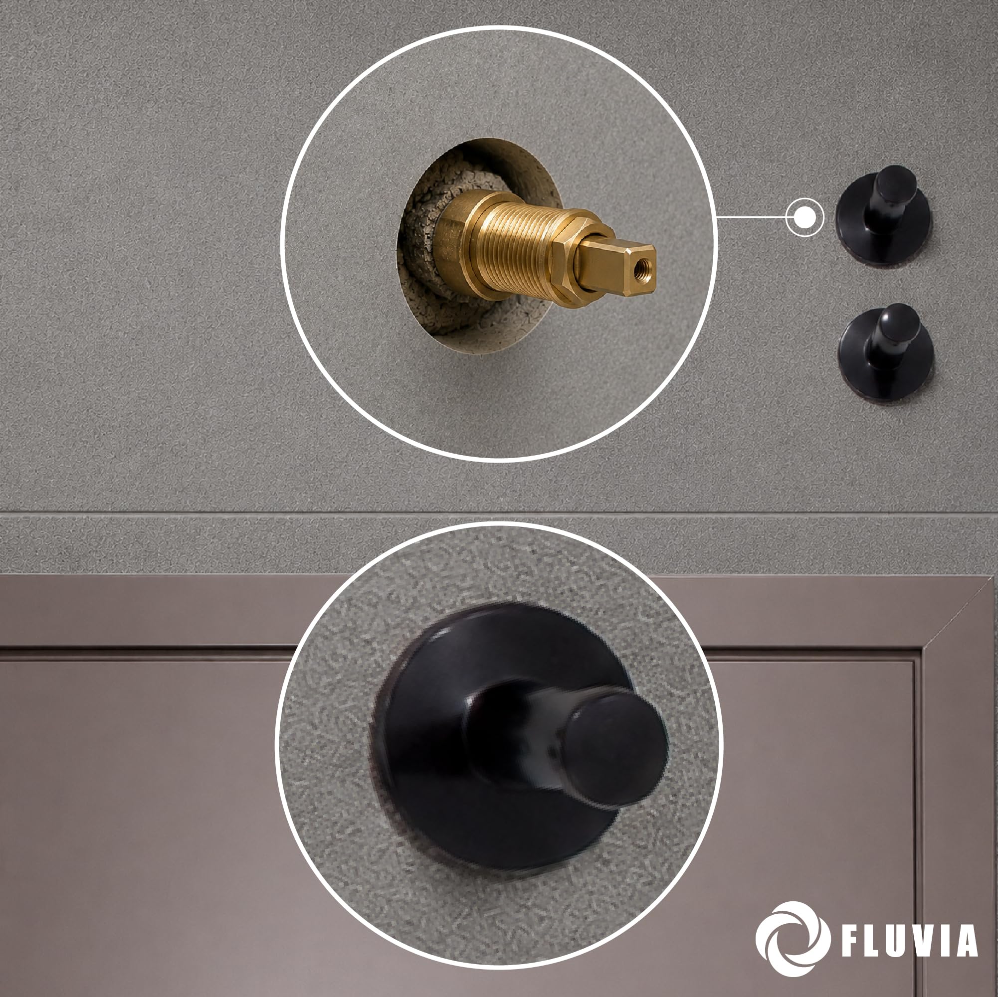 FLUVIA Embellecedor NEGRO | Pack 1 | Tapa llave de Paso Agua | Ø69x59mm | Mando Oculto y Plafón | para Ducha Piscina, Grifo Empotrado, Embellecedor Grifo Pared (oculto)