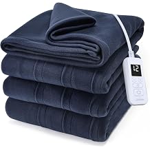 Sunbeam Royal Ultra Fleece Heated Electric Blanket Full Size, 84" x 72", 12 Heat Settings, 12-Hour Selectable Auto Shut-Off, Fast Heating, Machine Washable, Warm and Cozy, Indigo