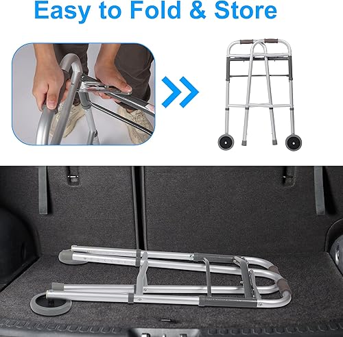 Miniatura 5 de Endynino Andador plegable para personas mayores y adultos con liberación de gatillo, altura ajustable con ruedas delanteras de 5 pulgadas, ayuda