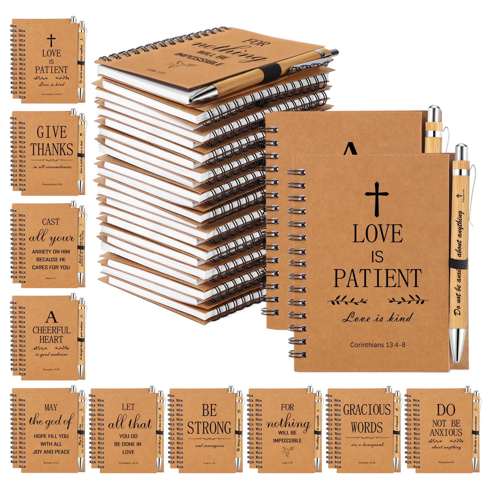 ZUYYAN 10 Christian Bible Notebooks with 10 Pens, Spiral Journal Bulk Prayer Notes Christian Religious Gifts for Family Friends Colleagues