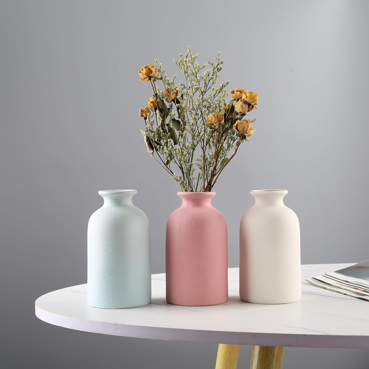 Small Size White Ceramic Vase for Home Decoration Bohemian Vase for Dried Flowers + House Plants Wedding, Home, Centerpieces, Modern, Minimalist - Image 7