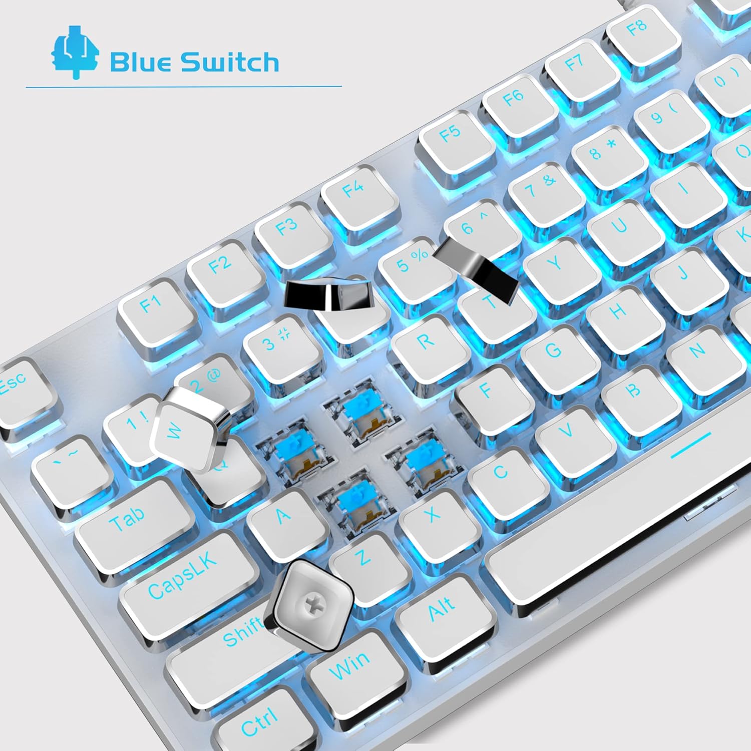 MageGee Typewriter Mechanical Gaming Keyboard, Retro Punk Square Keycap LED Backlit USB Wired Keyboards for Game and Office, for Windows Laptop PC Mac - Blue Switches/White