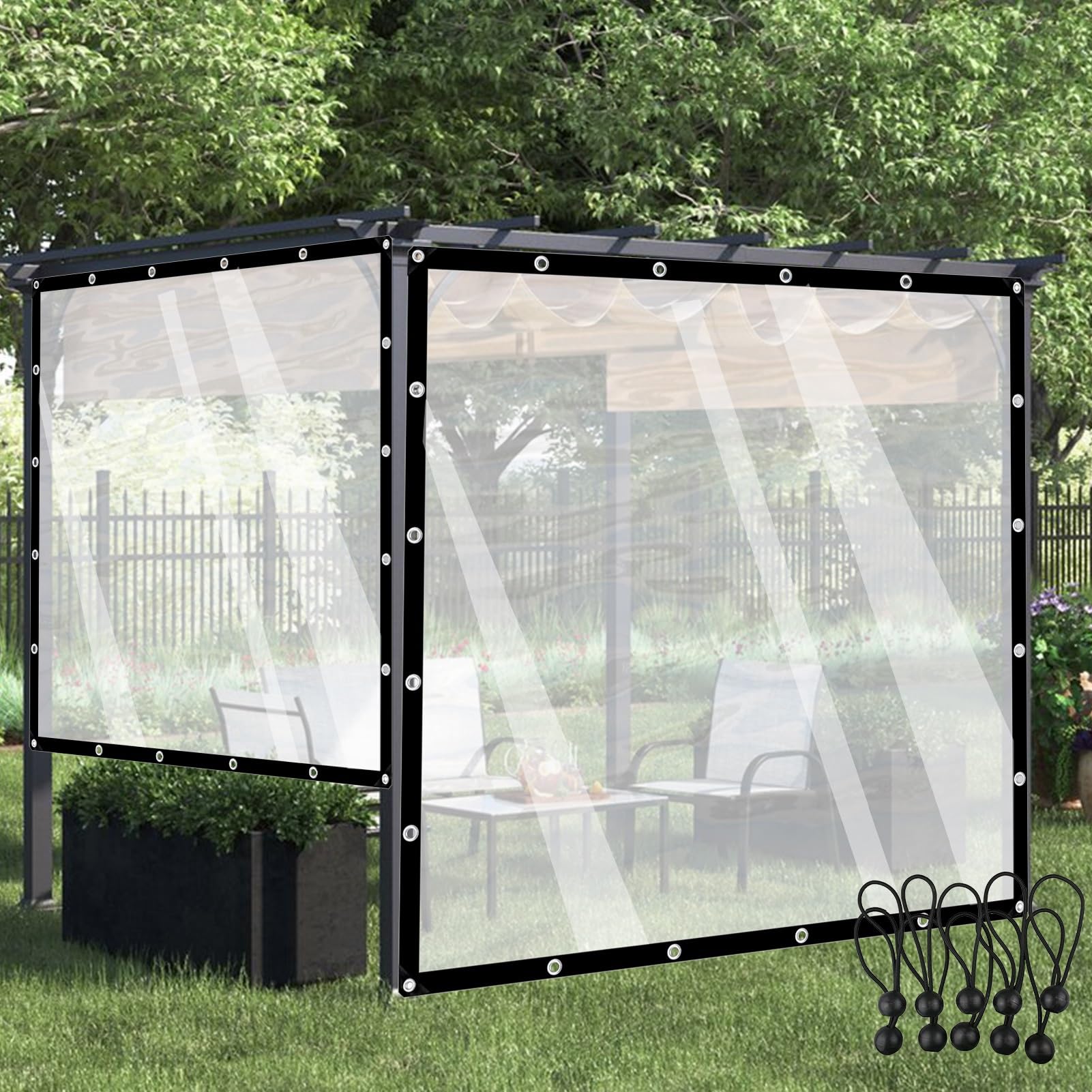 Bâche transparente avec œillets pour jardin et balcon rideau extérieur imperméable 6x3,5m