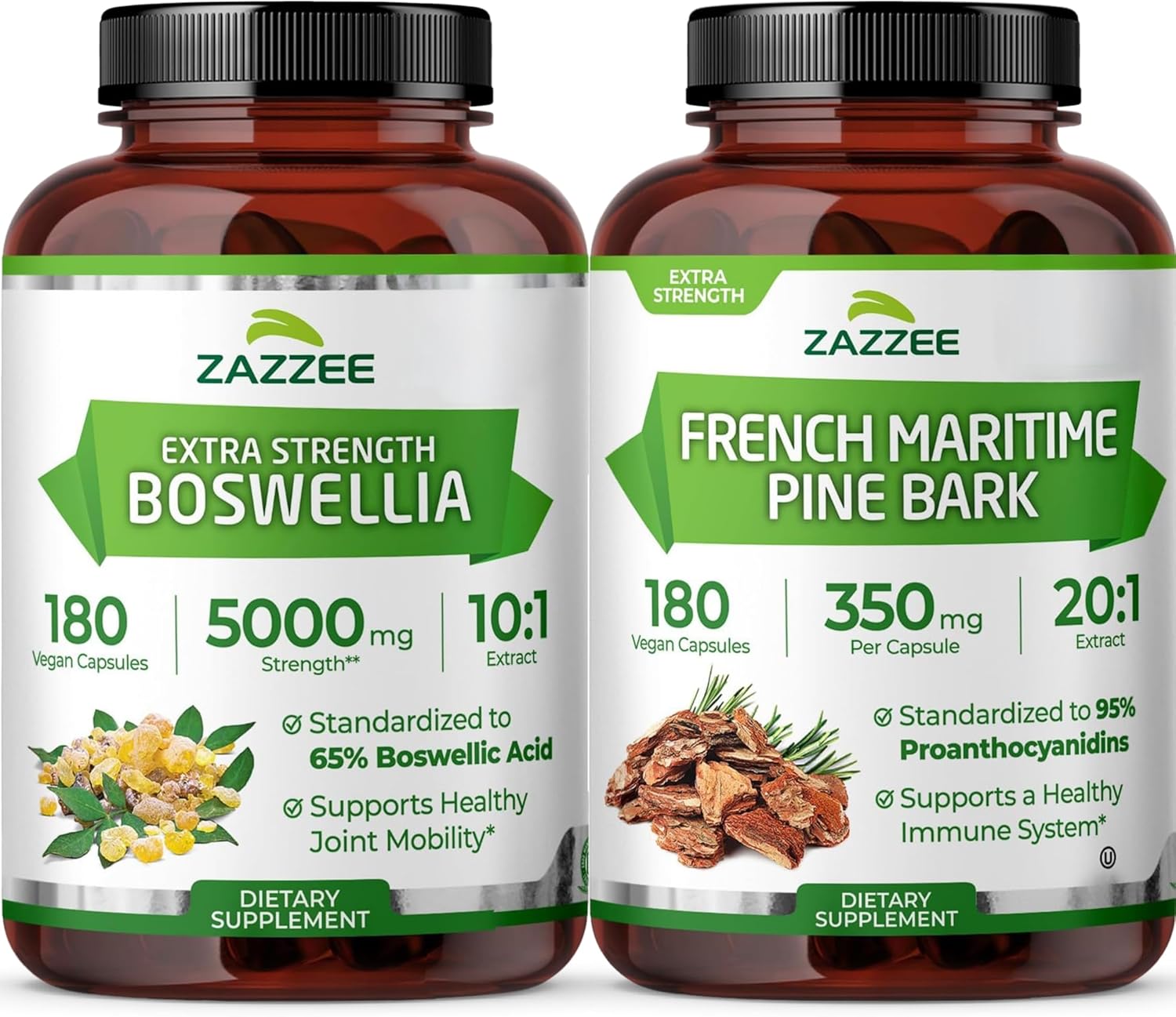 Zazzee Enhanced Comfort & Mobility Support Bundle | French Maritime Pine Bark Extract Capsules Plus Super Concentrated Boswellia Extract | Non-GMO Vegan & ISO Lab Tested (6 Month Supply)