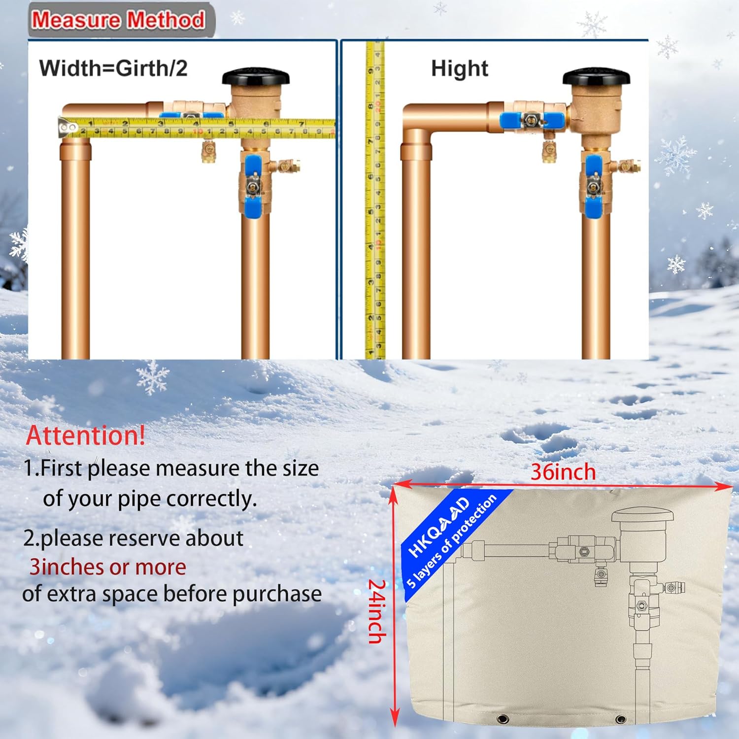 Backflow Preventer Insulation Cover – 5F/5℉ Winter Freeze Protection for Sprinkler, Pressure Vacuum Breaker, Well Pump & Outdoor Plumbing Valves – Waterproof, Insulated, (36" W x 24" H, Beige)