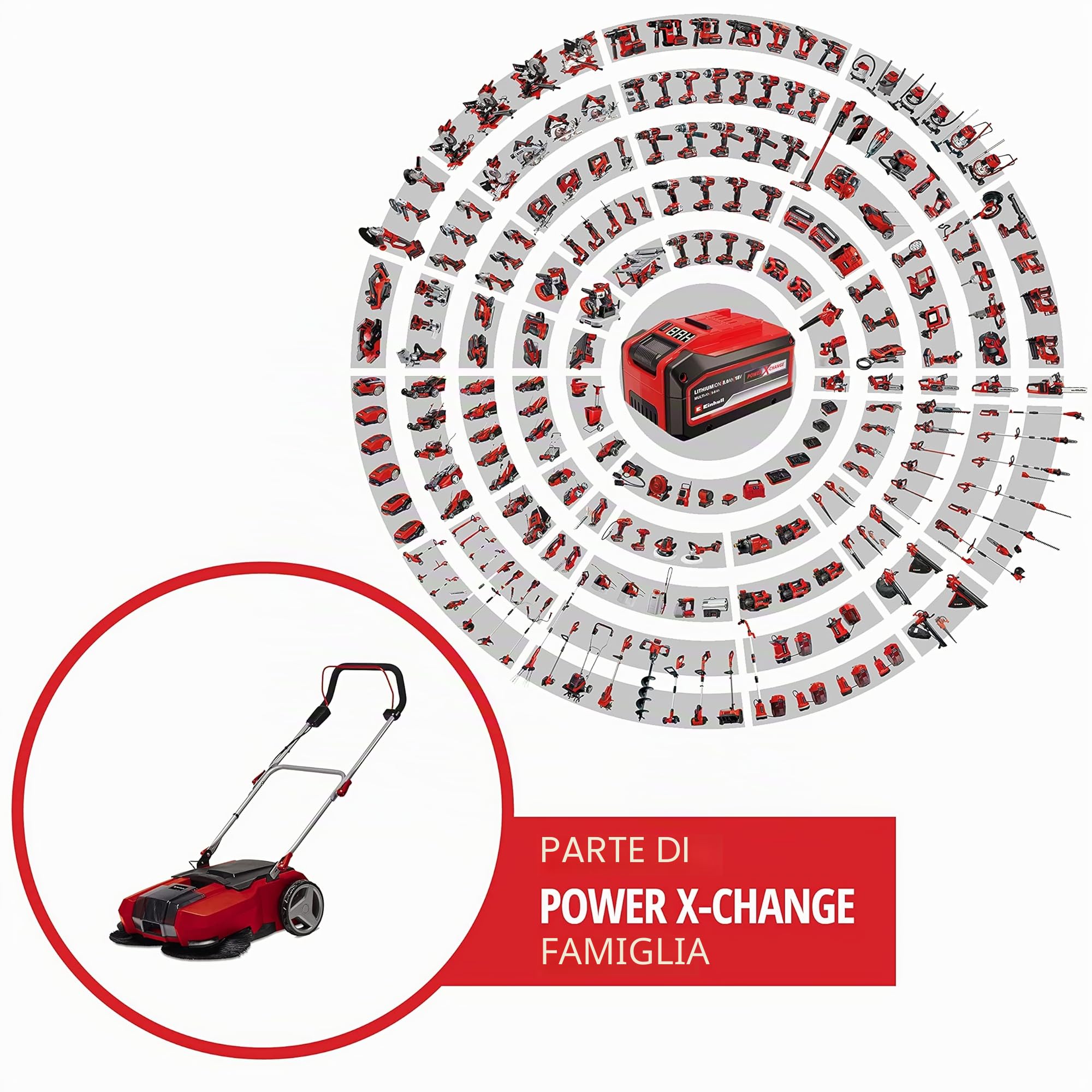 Einhell Spazzatrice A Batteria Te-Sw 18/610 Li-Solo Power X-Change (Ioni Di Litio, 18 V, Contenitore Per Sporcizia Da 20 Litri, Posizione Di Parcheggio, Guarnizione Amovibile, Interruttore On/Off)