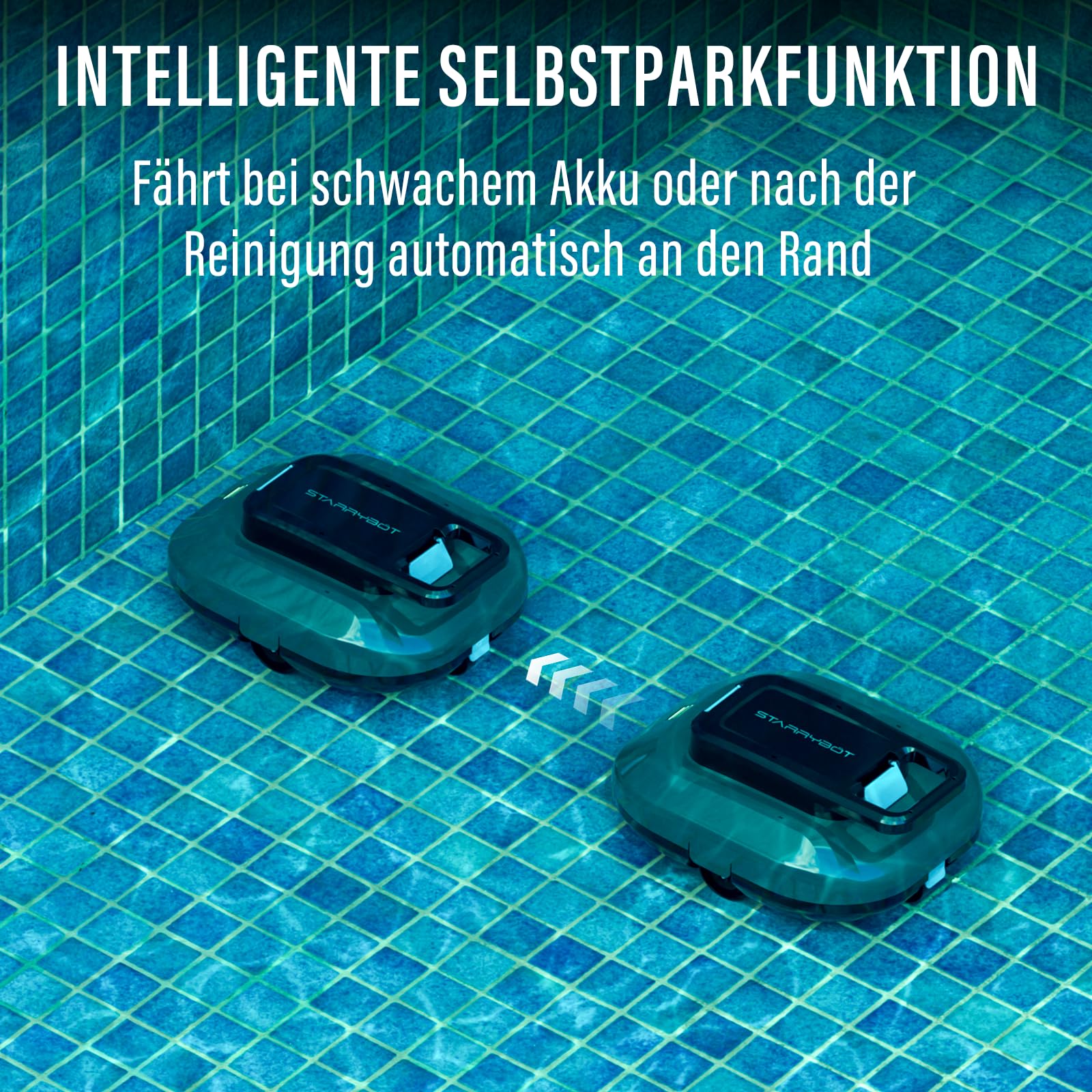 STARRYBOT Kabelloser Poolroboter mit Zwei hocheffizienten Motoren, 15 Kpa Starke Saugleistung, Selbstparkfunktion, Smart-LED-Anzeige, Poolsauger für Flachboden-Pools bis zu 84 m² (Grau)