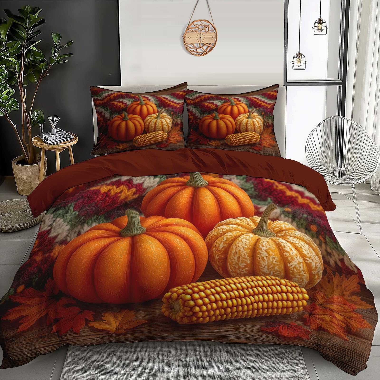 Housse de couette 200x200cm citrouille pour une déco de chambre automnale cocooning