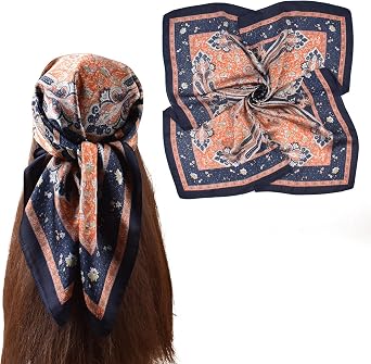 Head Scarf for Women Like Silk Scarf Hair Scarf Printed Square Scarf Bandanas for Sleeping 27 Inches