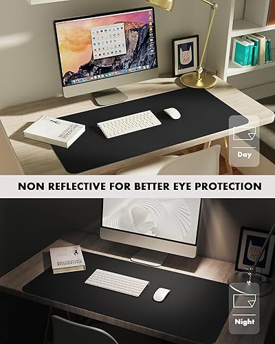 Miniatura 8 de YSAGi - Almohadilla de escritorio de doble cara, de cuero, 23.6 x 13.7 pulgadas, protector de almohadilla de corcho ecológico, grande, impermeable,