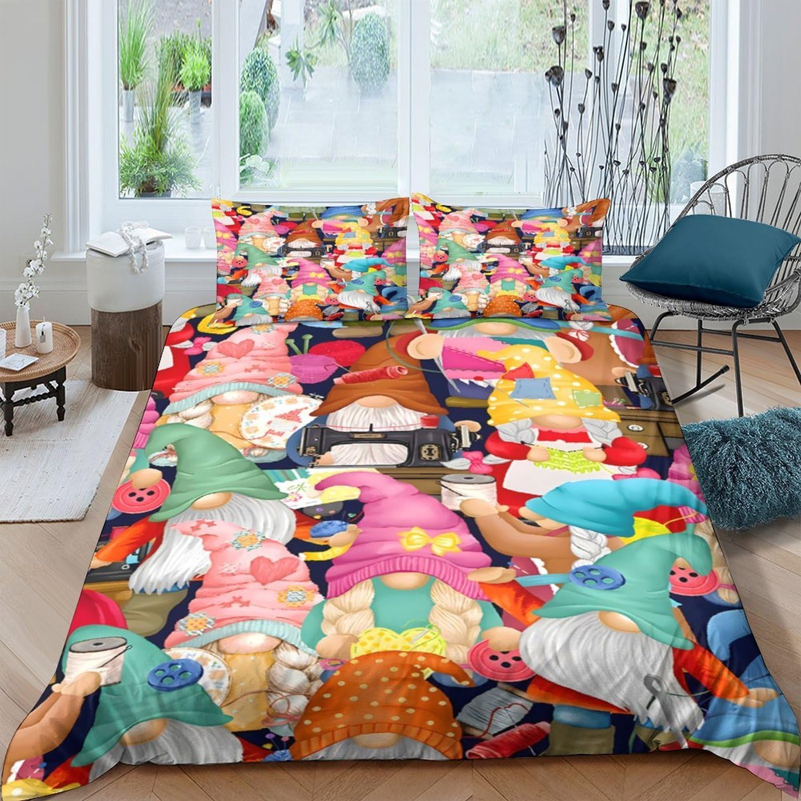 Ctjqhvkz Style-5 3D Printed Colorful Gnome Fitted Sheet Microfiber Soft Breathable Cartoon Garden Bed Sheet For Bedroom Guestroom Decor Single（135X200cm）