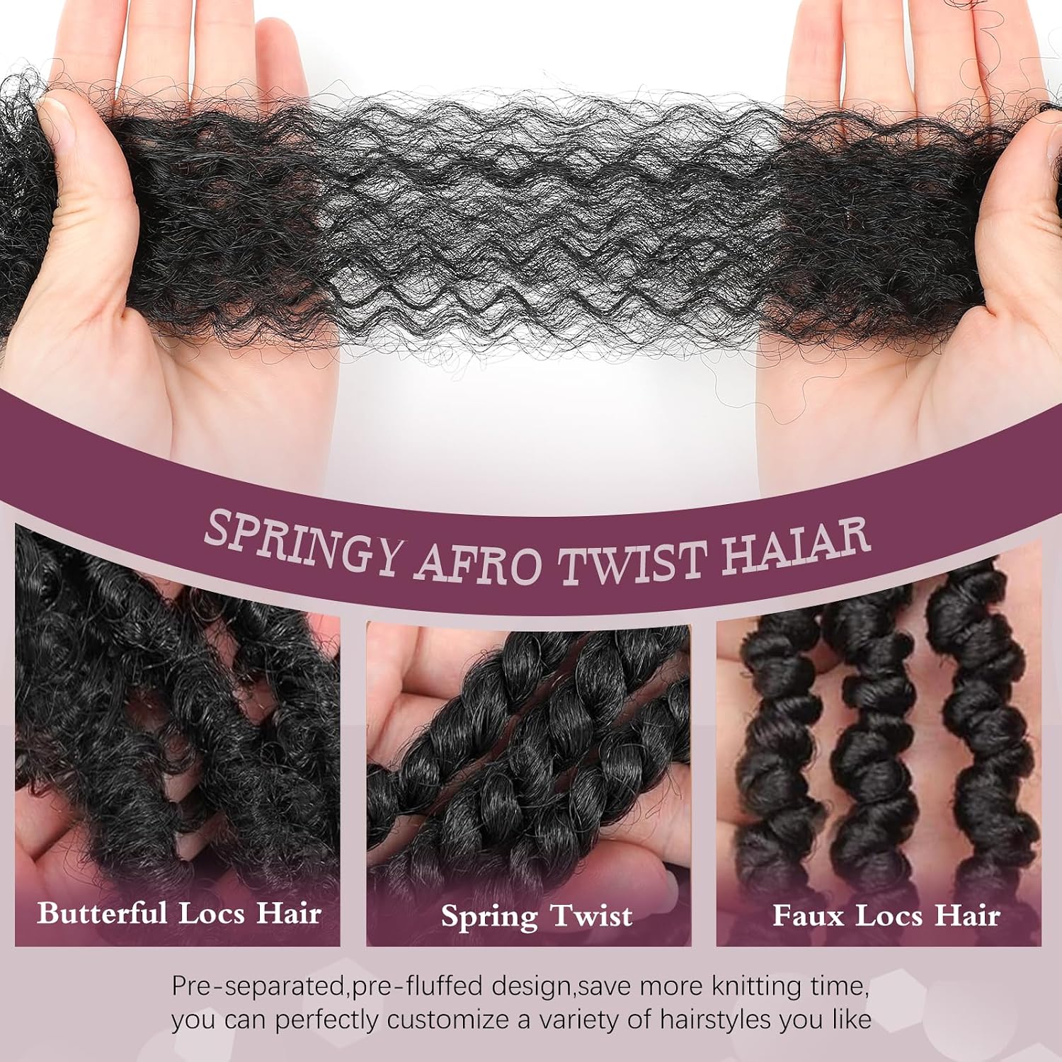 Marley Twist Braiding Hair 10 Inch 6 Packs Spring Twist Hair For Women | Pre Separated Afro Twist Hair Black Marley Hair Cuban Kinky Hair Soft Locs Curly Twist Braiding Hair Twist Extensions