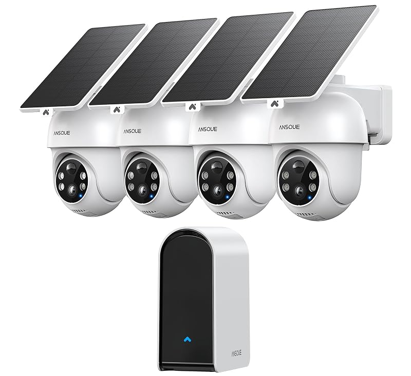 ANSQUE Home Security Cameras Wireless Outdoor, Solar Powered, 4-Cam System 4-Cam Kit