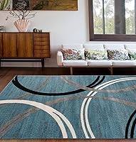 Vista 5 de Rugshop - Alfombra moderna con diseño de círculos ondulados