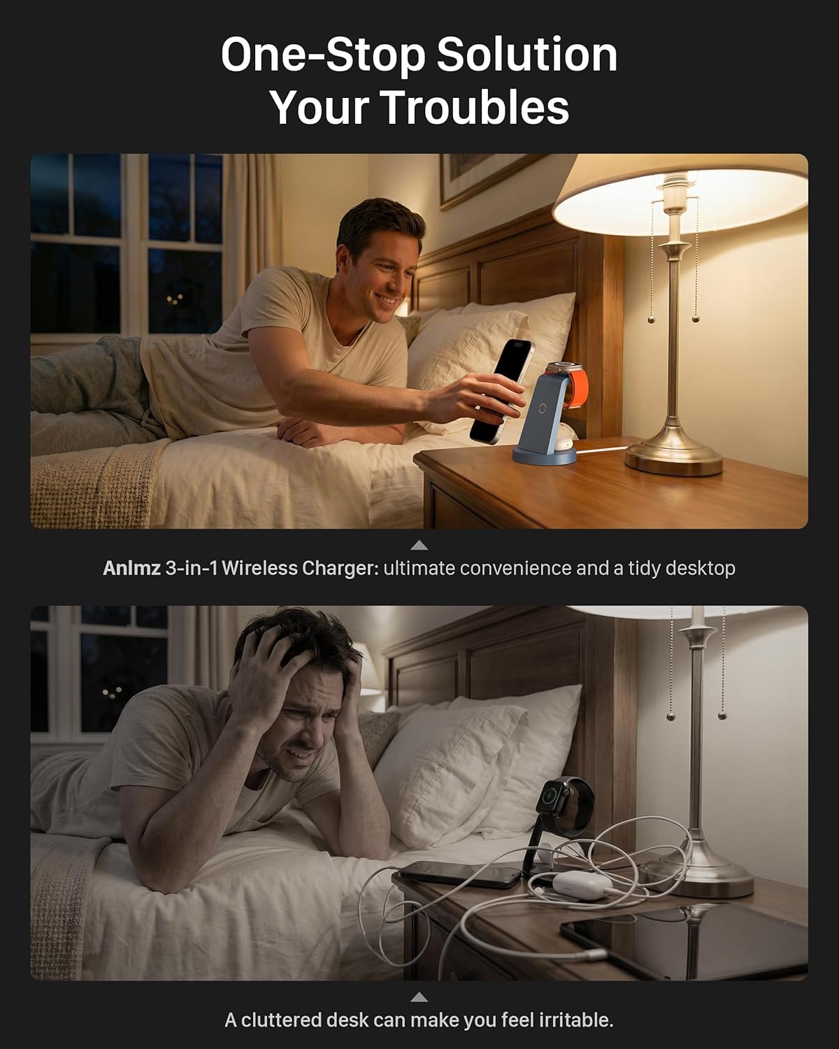 3 in 1 Charging Station for iPhone, Wireless Charger for iPhone 17 16e 16 15 14 13 12 11 X Pro Max & Apple Watch - Charging Stand Dock for AirPods (Blue) - Image 2