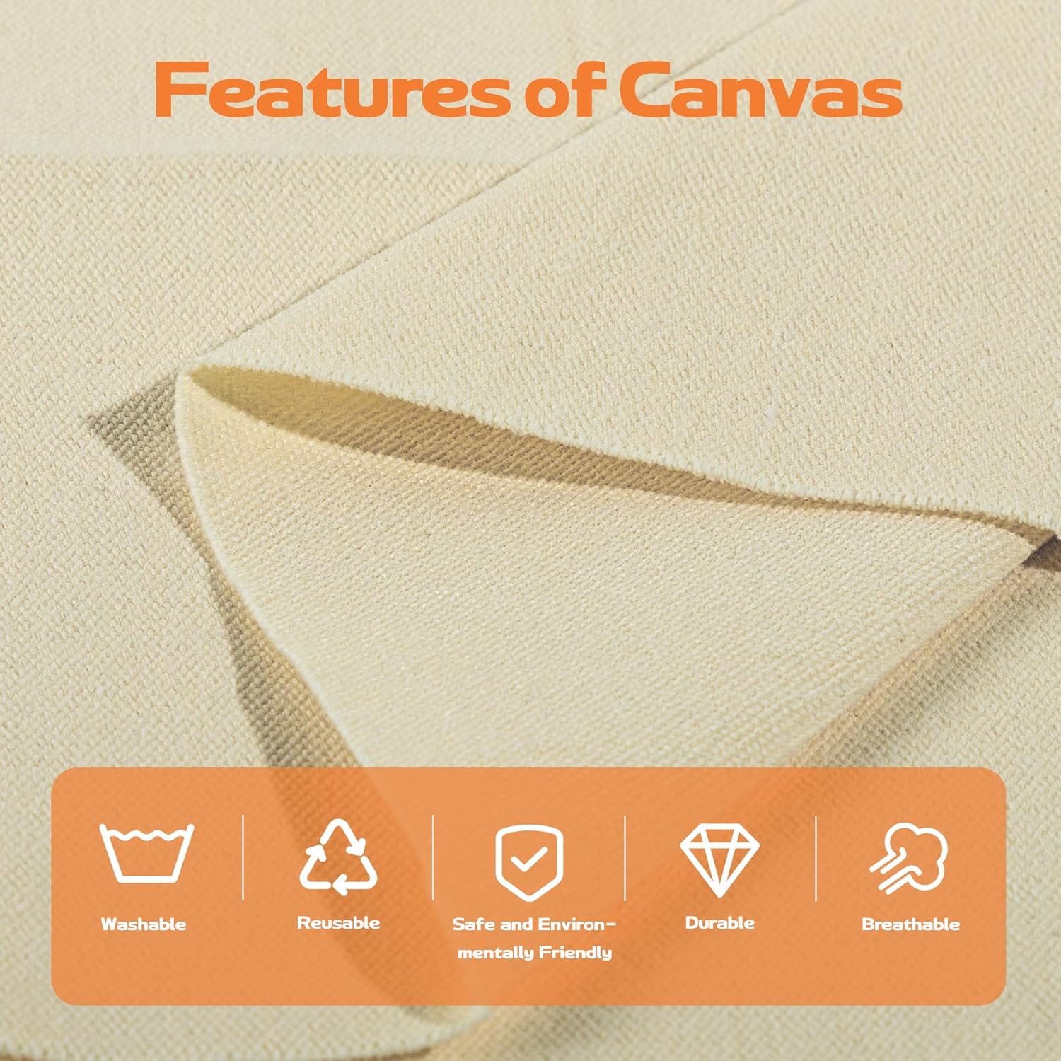 Natural Cotton Blend Canvas Fabric, Duck Canvas Fabric, 60'' Wide for Arts & Crafts, Painting, Handmade Home Decor (Unbleached, 5 Yard)