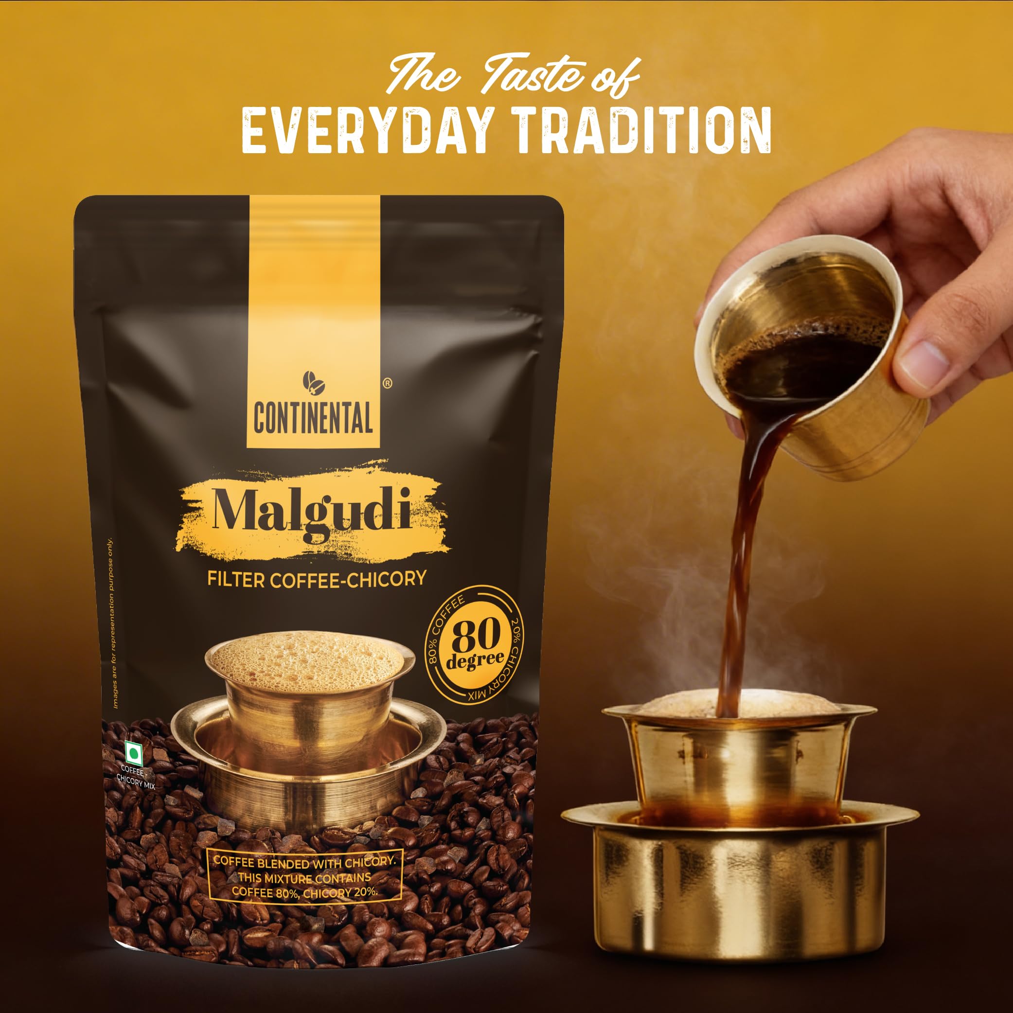 Continental Malgudi Filter Coffee Powder | 500gm Pouch | 80% Coffee - 20% Chicory | Traditional South Indian | Roasted Ground| Smooth Flavour and Rich Aroma | 3
