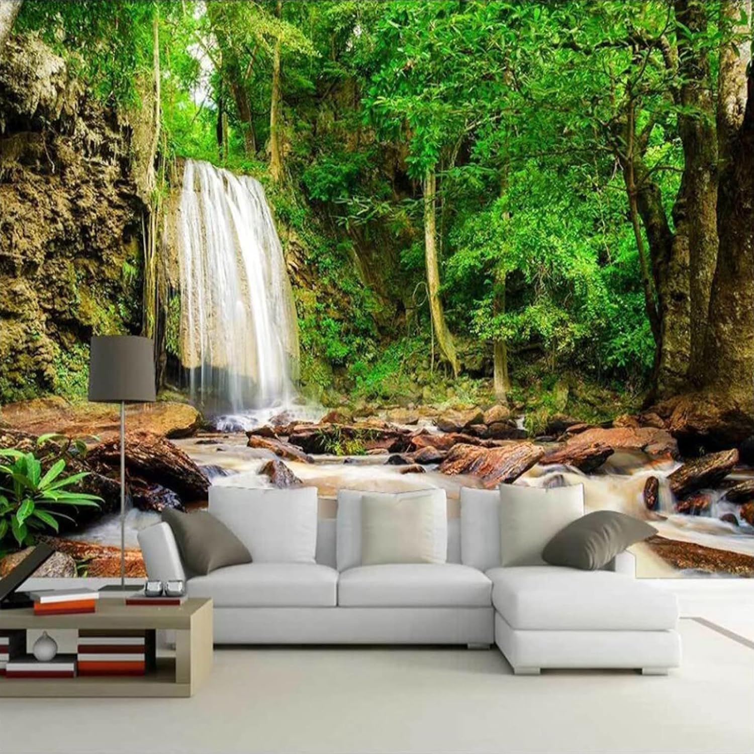 Papier peint pelable et collable 3D forêt rivière paysage grand format
