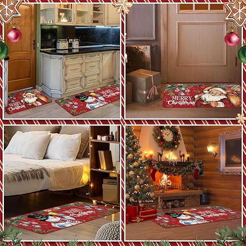 Miniatura 6 de Juego de 2 alfombras y tapetes de cocina con texto en inglés "Merry Christmas", tapete para fregadero de invierno y vacaciones, tapete para cocina,