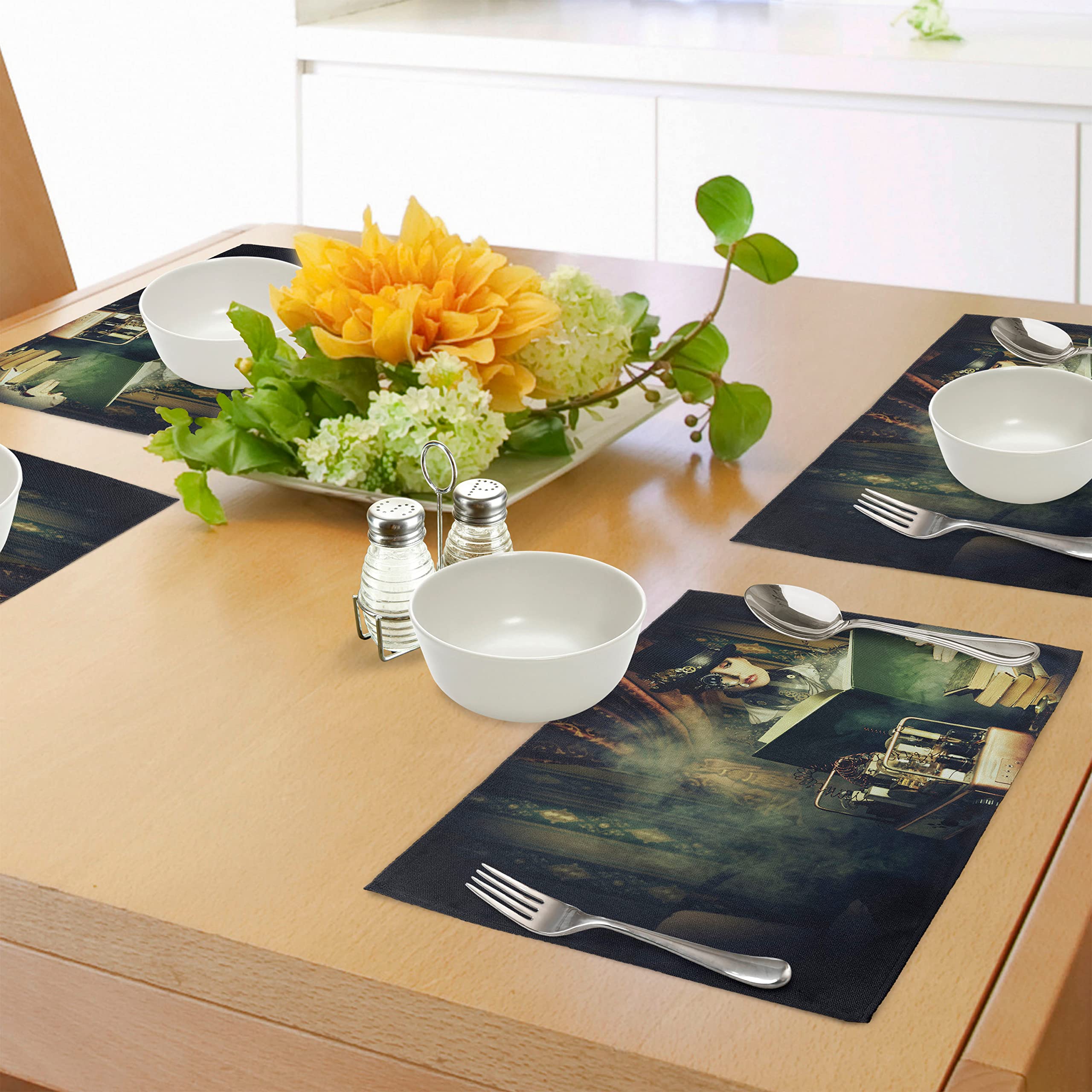 ABAKUHAUS Industriale Tovaglietta Americana Set di 4, Tubi tondi Stile 3D, Tovagliette in Tessuto Lavabile per Tavolo da Pranzo Cena, Cream Caramel Marrone